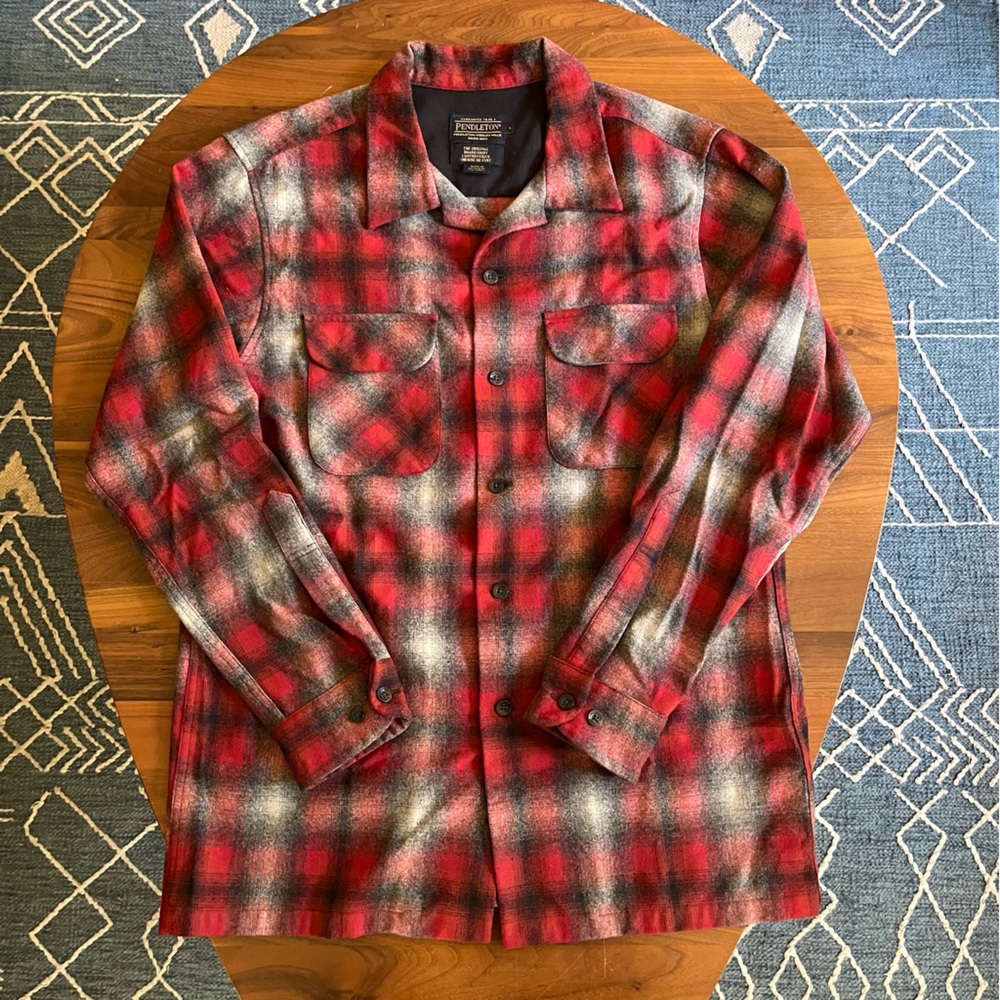 Pendleton Original Board Shirt, Men's Large, red plaid, 100% wool